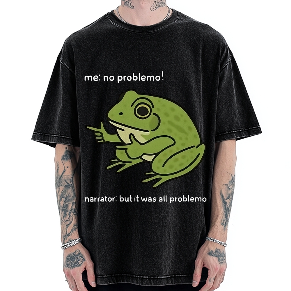 Frog Me No Problemo Narrator But It Was All Problemo Vintage Washed T-shirt