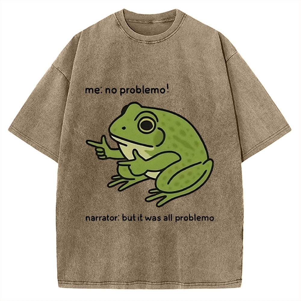 Frog Me No Problemo Narrator But It Was All Problemo Vintage Washed T-shirt