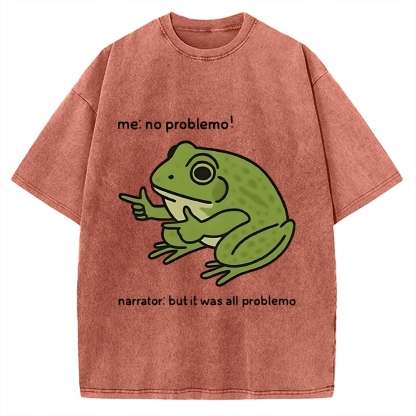 Frog Me No Problemo Narrator But It Was All Problemo Vintage Washed T-shirt