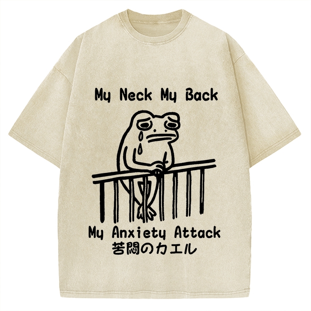 Melancholy frog Japanese my neck my back my anxiety attack Vintage Washed T-shirt
