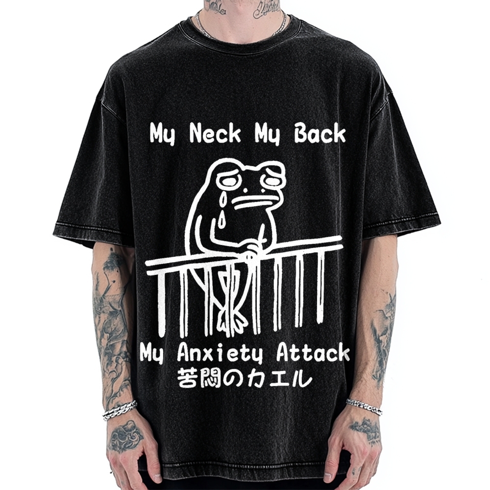 Melancholy frog Japanese my neck my back my anxiety attack Vintage Washed T-shirt