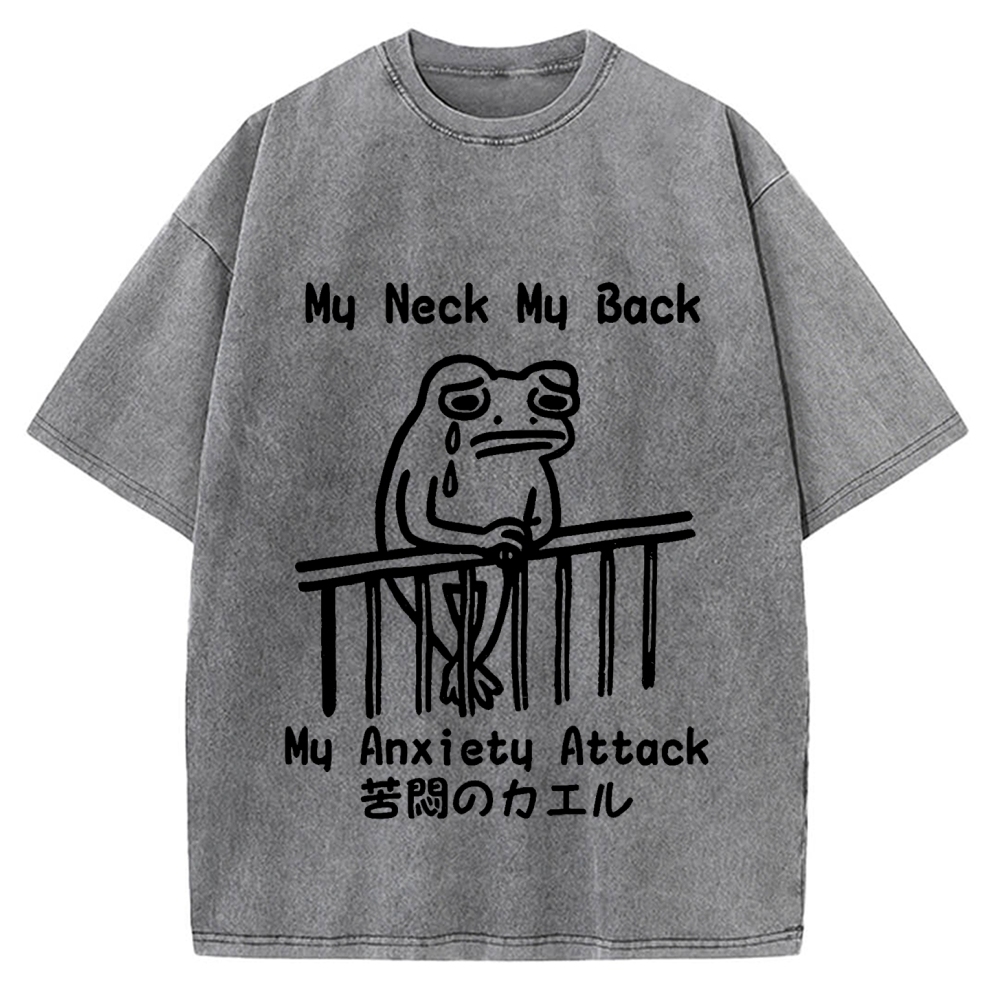 Melancholy frog Japanese my neck my back my anxiety attack Vintage Washed T-shirt
