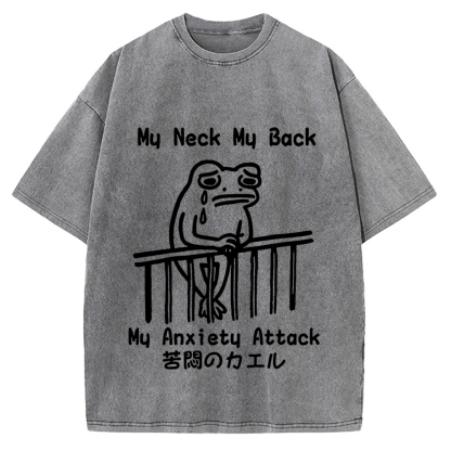 Melancholy frog Japanese my neck my back my anxiety attack Vintage Washed T-shirt