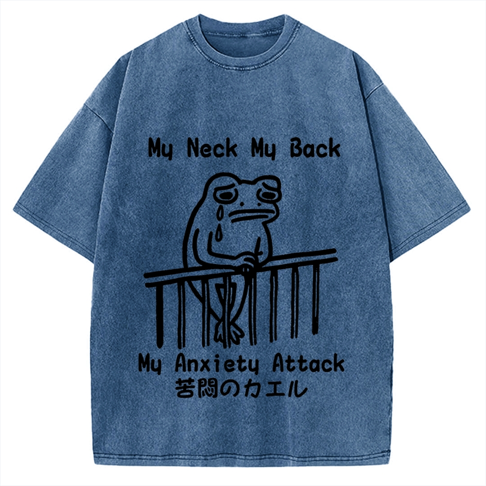 Melancholy frog Japanese my neck my back my anxiety attack Vintage Washed T-shirt