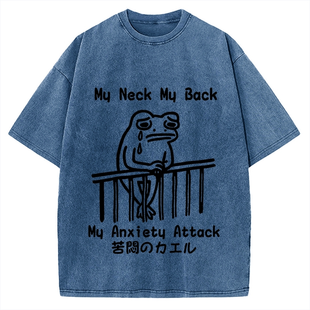 Melancholy frog Japanese my neck my back my anxiety attack Vintage Washed T-shirt