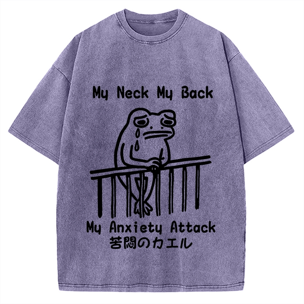 Melancholy frog Japanese my neck my back my anxiety attack Vintage Washed T-shirt
