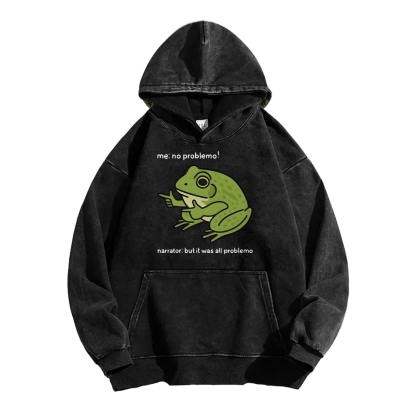 Frog Me No Problemo Narrator But It Was All Problemo Vintage Washed Hoodie
