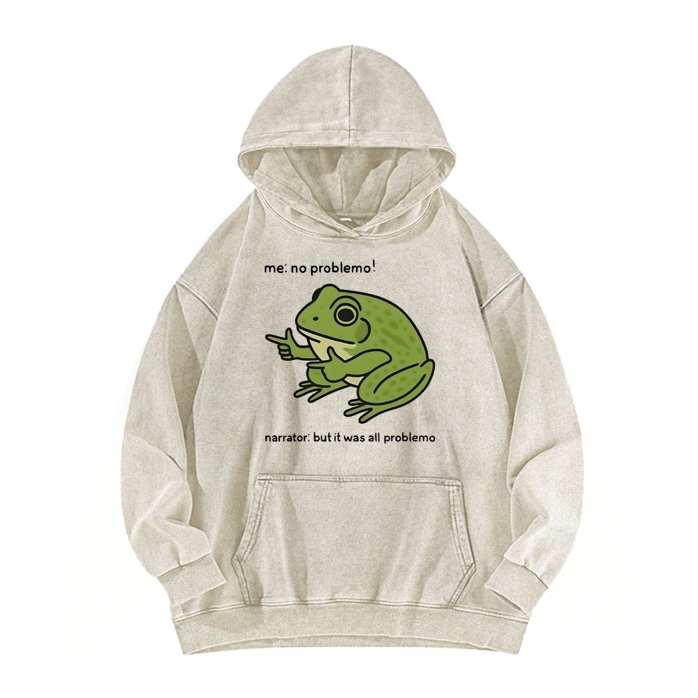 Frog Me No Problemo Narrator But It Was All Problemo Vintage Washed Hoodie