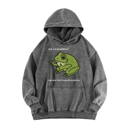 Frog Me No Problemo Narrator But It Was All Problemo Vintage Washed Hoodie