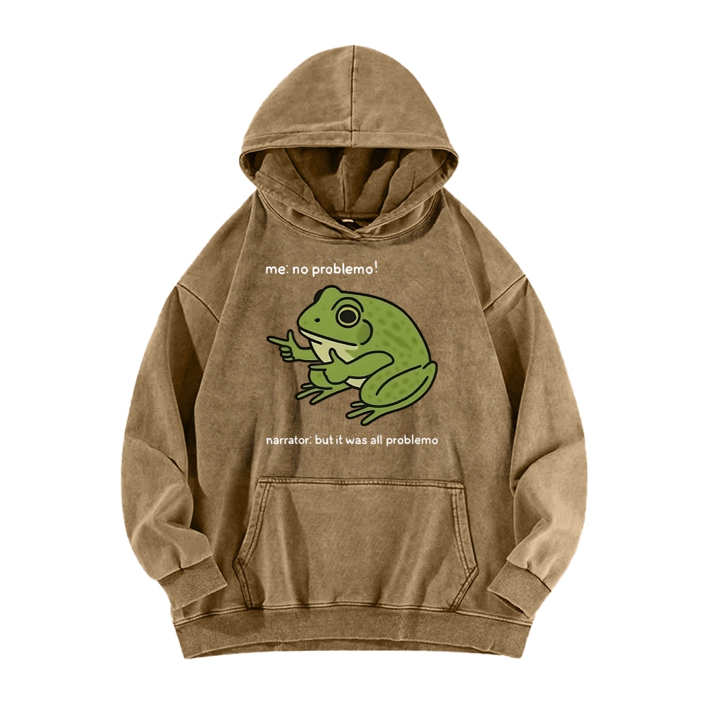 Frog Me No Problemo Narrator But It Was All Problemo Vintage Washed Hoodie