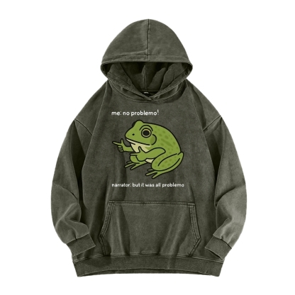 Frog Me No Problemo Narrator But It Was All Problemo Vintage Washed Hoodie
