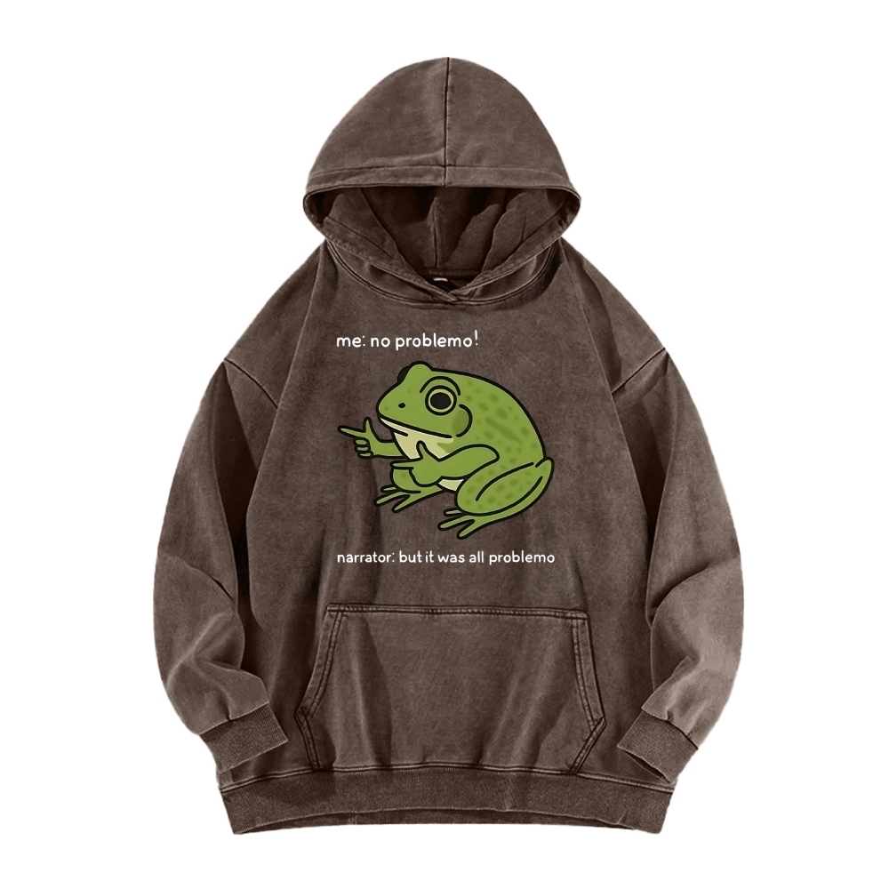 Frog Me No Problemo Narrator But It Was All Problemo Vintage Washed Hoodie