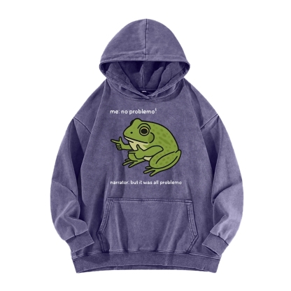 Frog Me No Problemo Narrator But It Was All Problemo Vintage Washed Hoodie