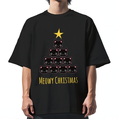 Meow Christmas Tree Cat Cotton casual T-shirt