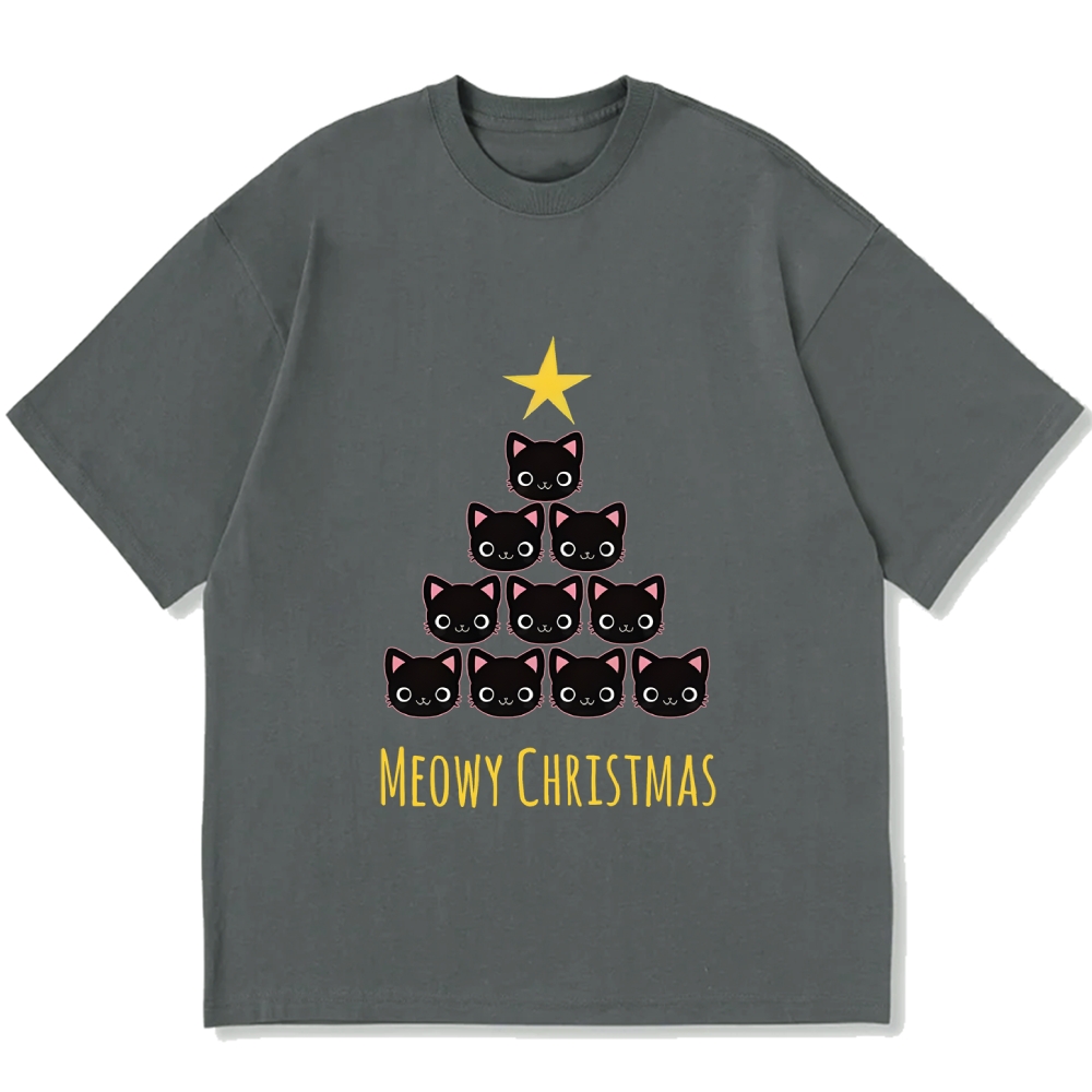 Meow Christmas Tree Cat Cotton casual T-shirt