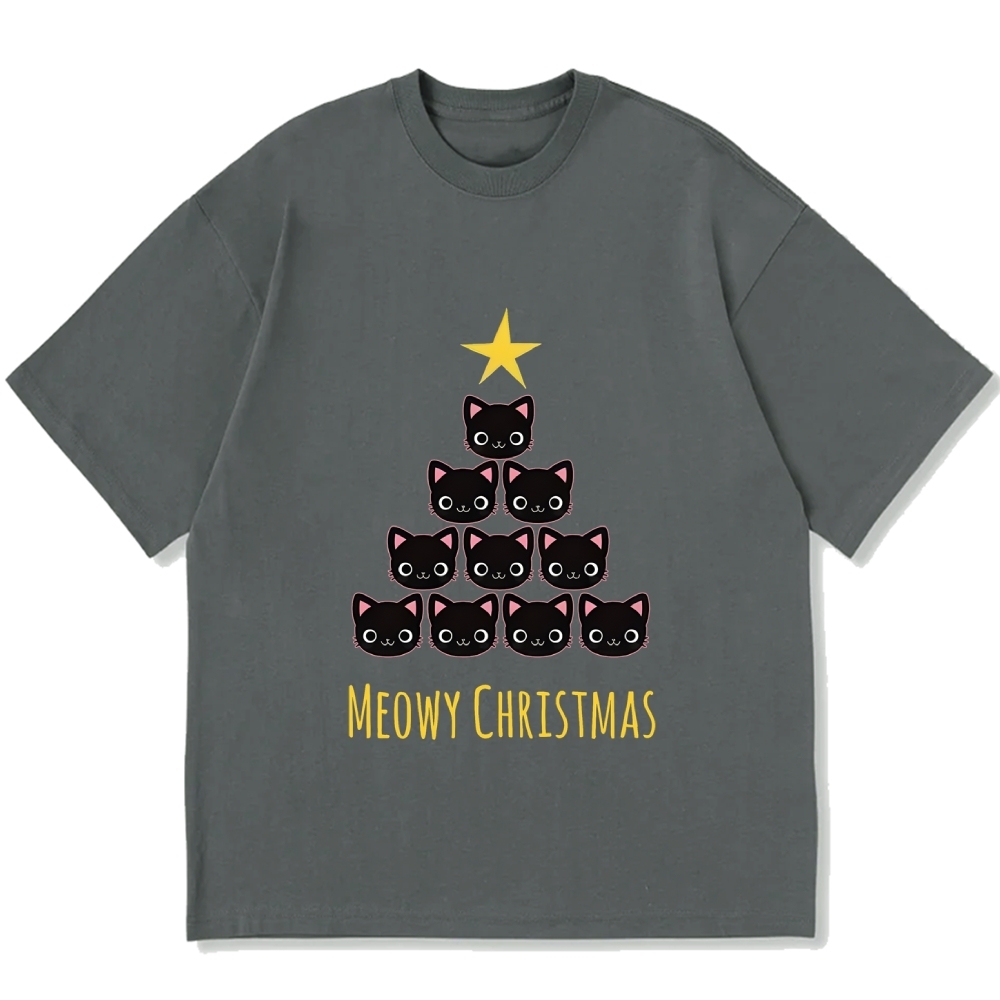 Meow Christmas Tree Cat Cotton casual T-shirt