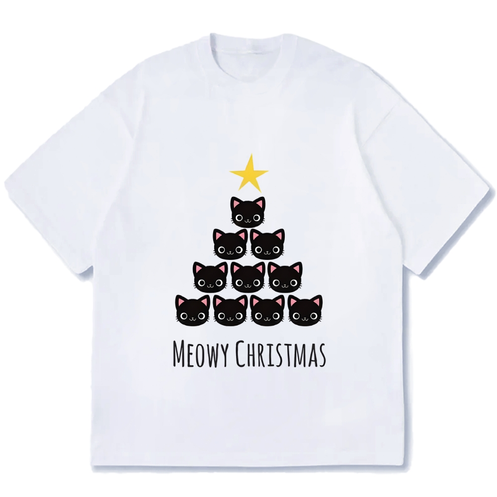 Meow Christmas Tree Cat Cotton casual T-shirt