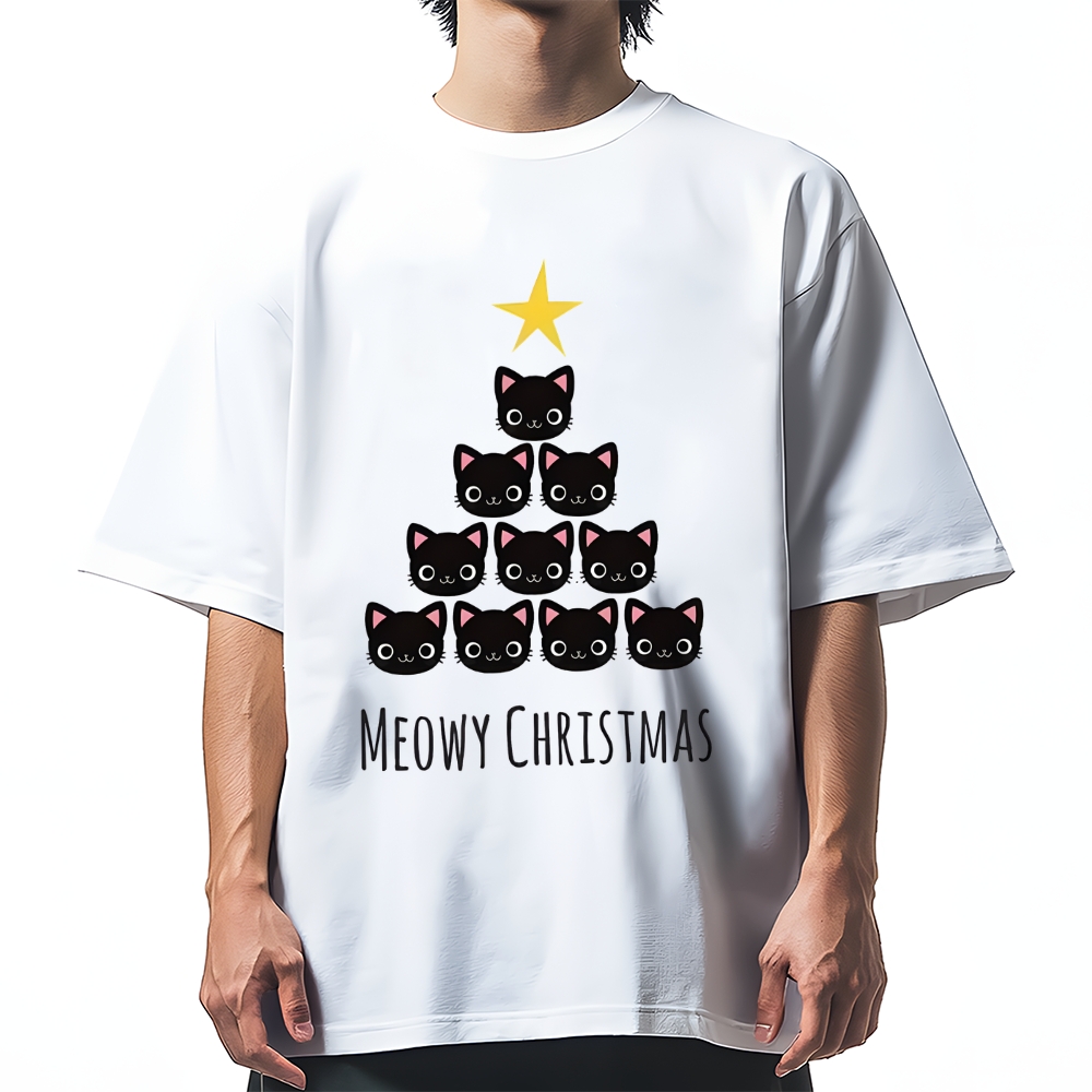 Meow Christmas Tree Cat Cotton casual T-shirt