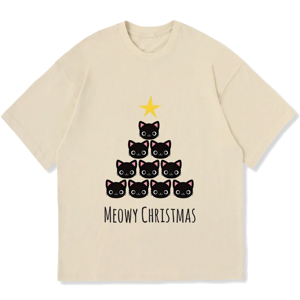 Meow Christmas Tree Cat Cotton casual T-shirt