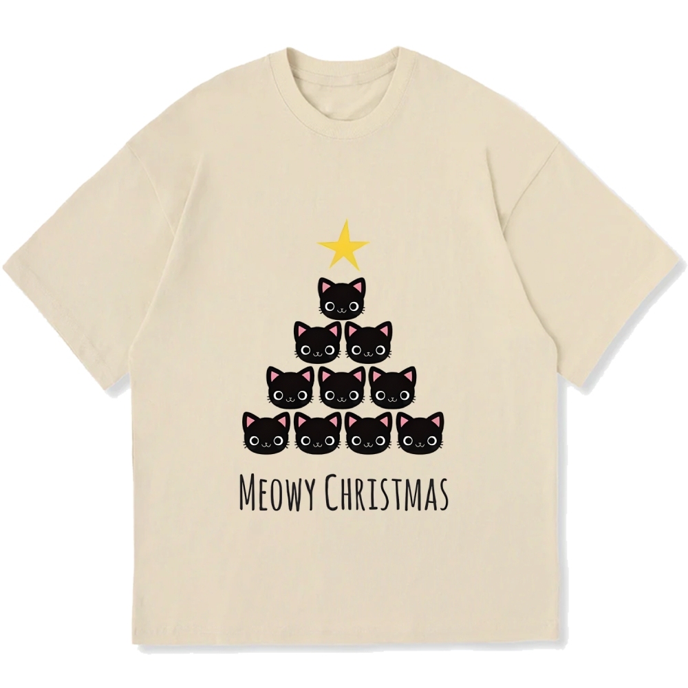 Meow Christmas Tree Cat Cotton casual T-shirt