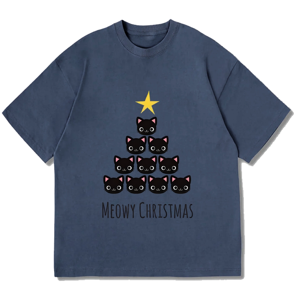 Meow Christmas Tree Cat Cotton casual T-shirt