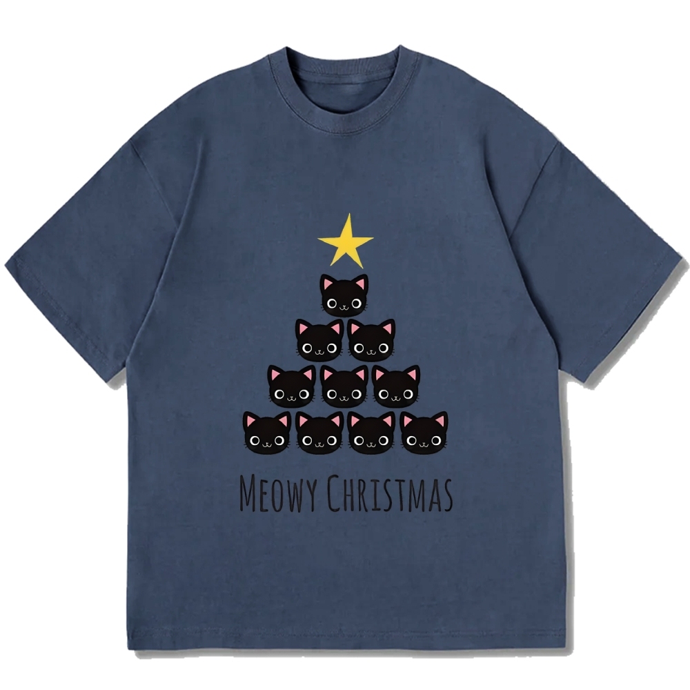 Meow Christmas Tree Cat Cotton casual T-shirt