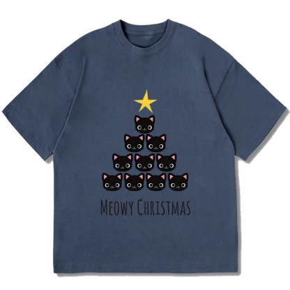 Meow Christmas Tree Cat Cotton casual T-shirt