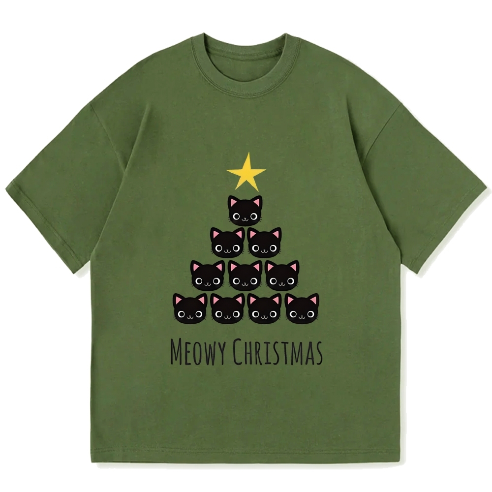 Meow Christmas Tree Cat Cotton casual T-shirt