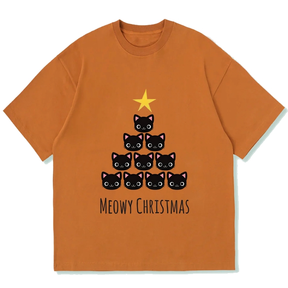 Meow Christmas Tree Cat Cotton casual T-shirt