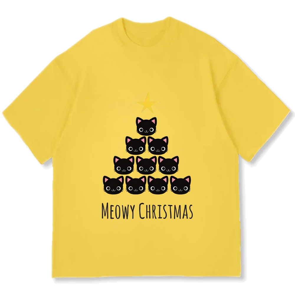 Meow Christmas Tree Cat Cotton casual T-shirt