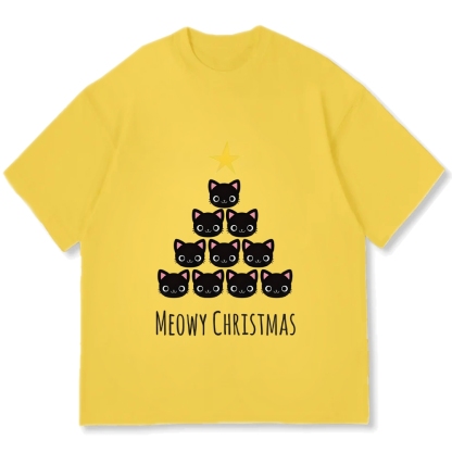 Meow Christmas Tree Cat Cotton casual T-shirt