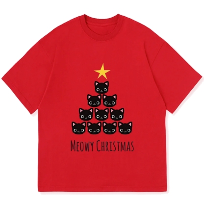 Meow Christmas Tree Cat Cotton casual T-shirt