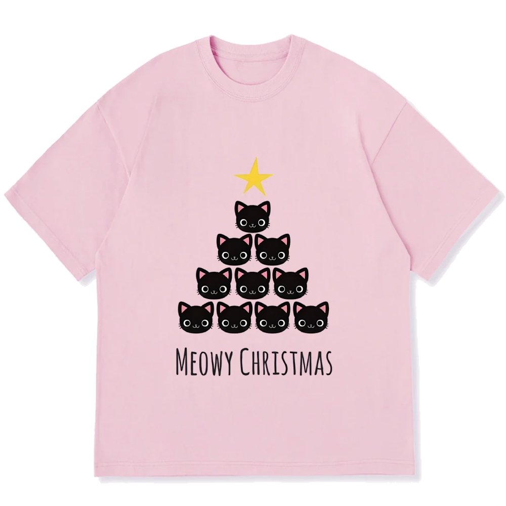 Meow Christmas Tree Cat Cotton casual T-shirt
