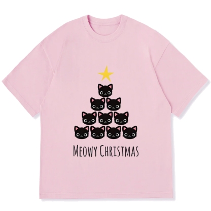 Meow Christmas Tree Cat Cotton casual T-shirt