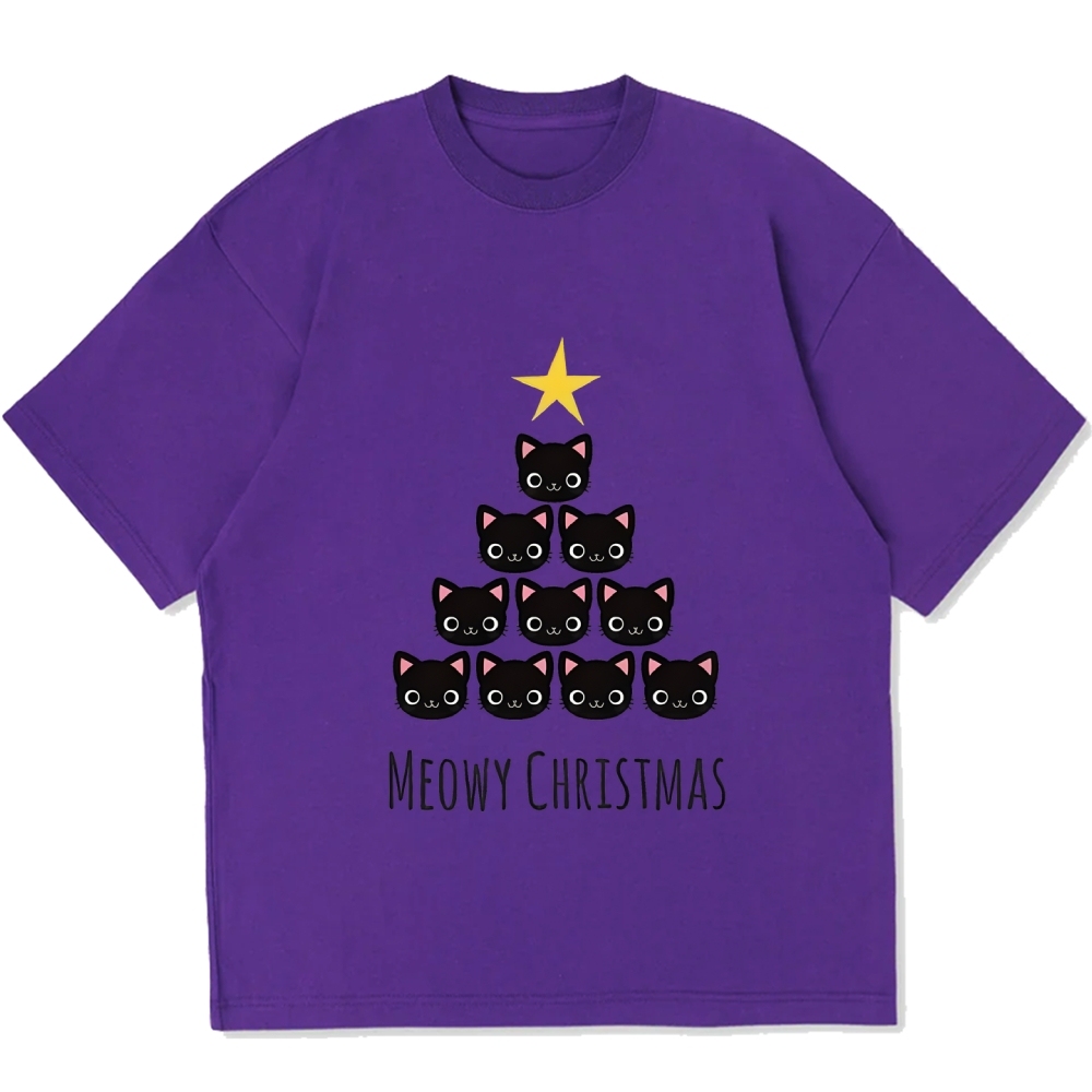 Meow Christmas Tree Cat Cotton casual T-shirt