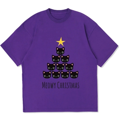 Meow Christmas Tree Cat Cotton casual T-shirt