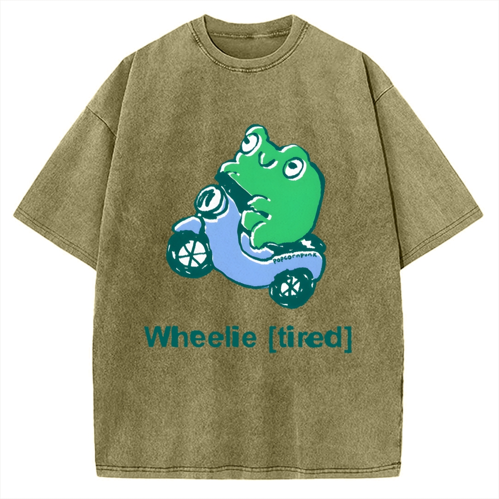 Wheelie (Tired) Scooter Frog Vintage Washed T-shirt