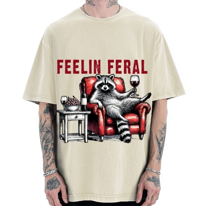 Feeling Feral Raccoon Wine Lover Vintage Washed T-shirt