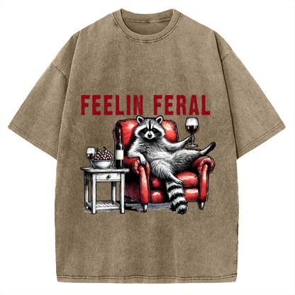 Feeling Feral Raccoon Wine Lover Vintage Washed T-shirt