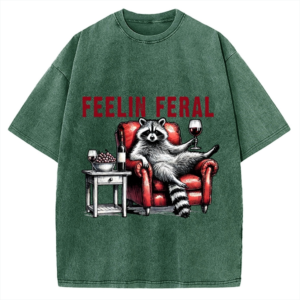 Feeling Feral Raccoon Wine Lover Vintage Washed T-shirt