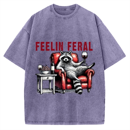 Feeling Feral Raccoon Wine Lover Vintage Washed T-shirt