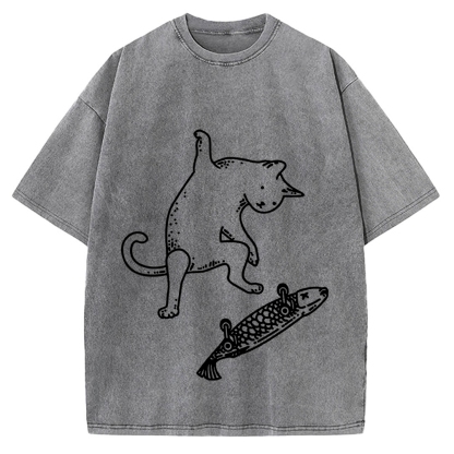 Cat Skateboarding Vintage Washed T-shirt