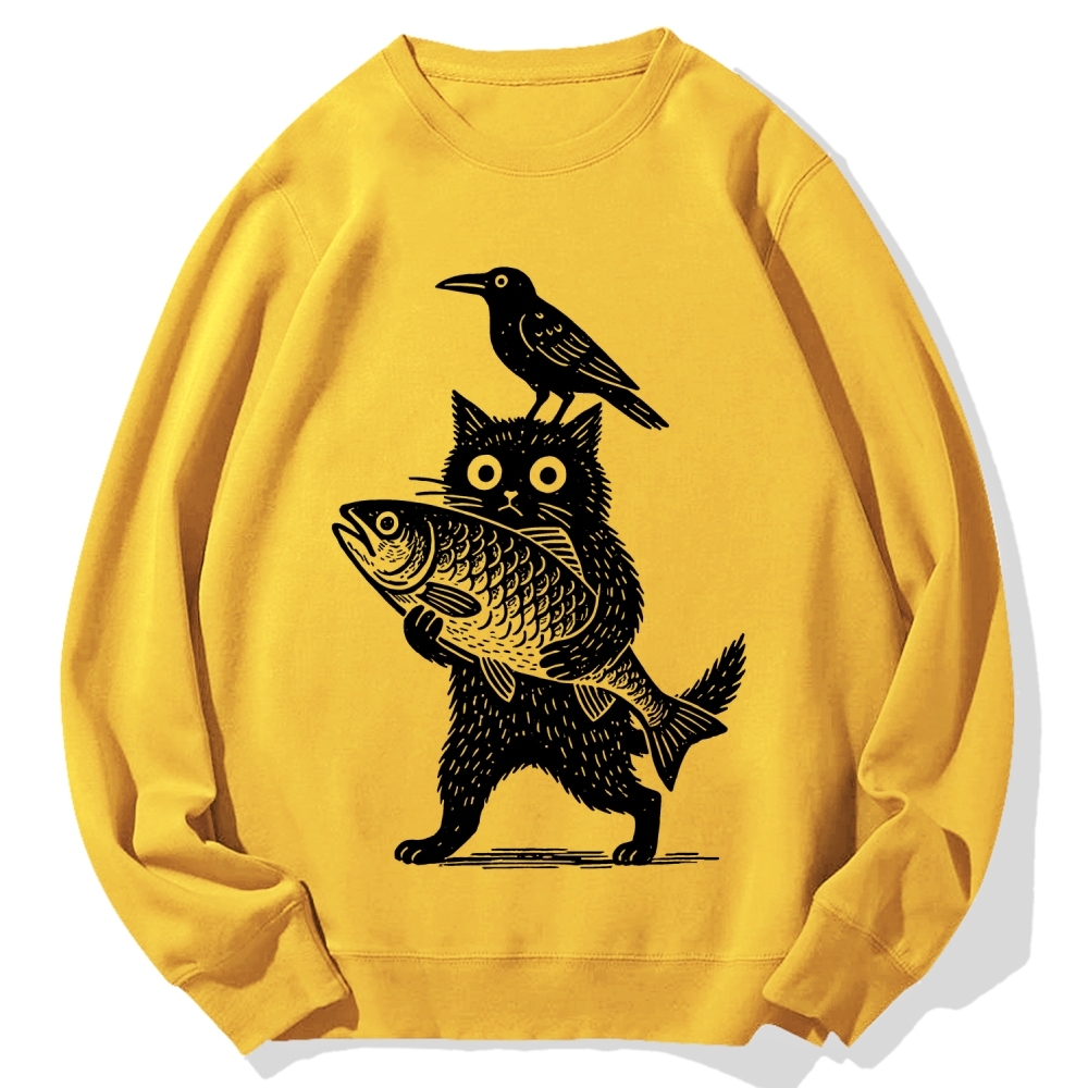 Cat Fish Crow Cotton Sweatshirt