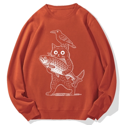 Cat Fish Crow Cotton Sweatshirt