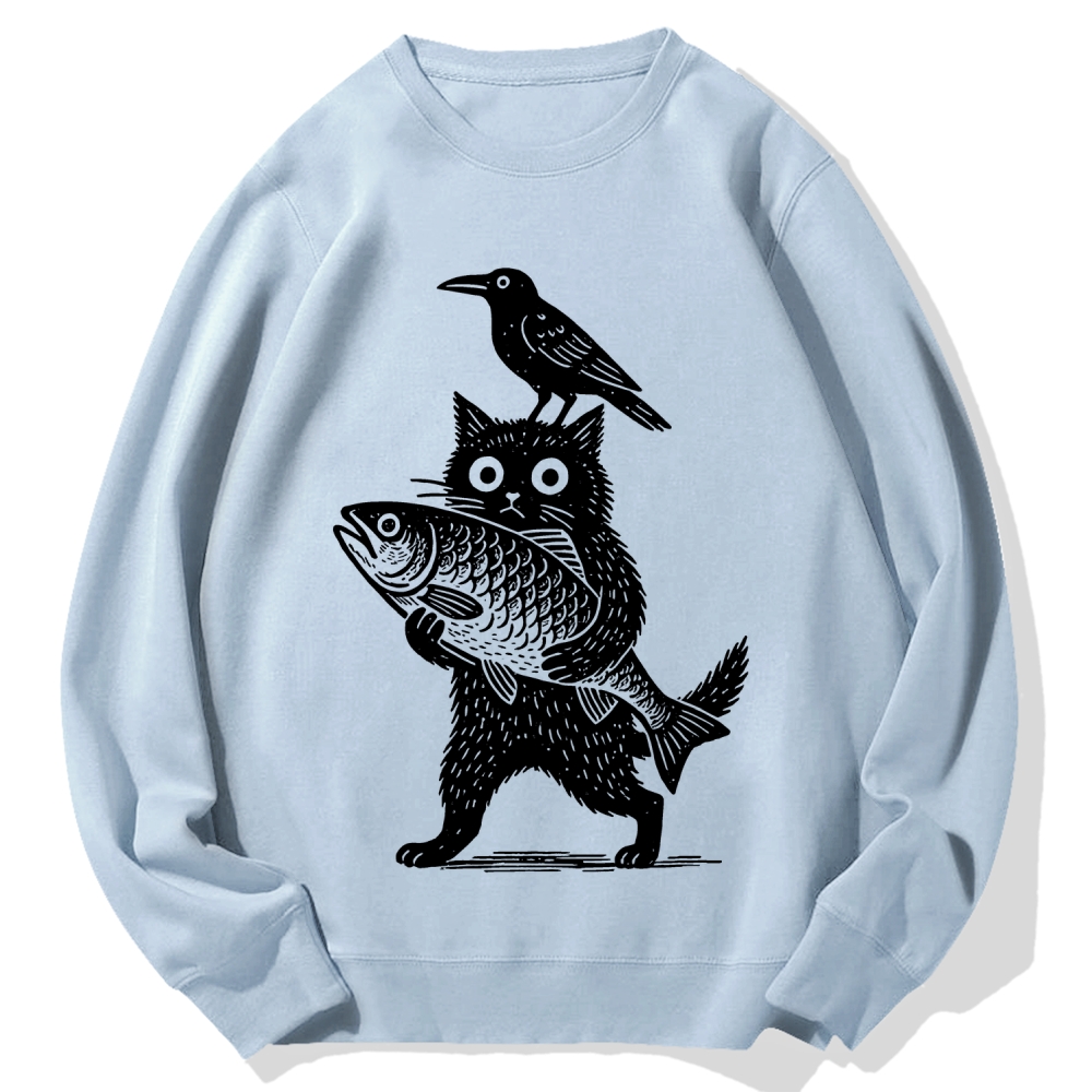 Cat Fish Crow Cotton Sweatshirt