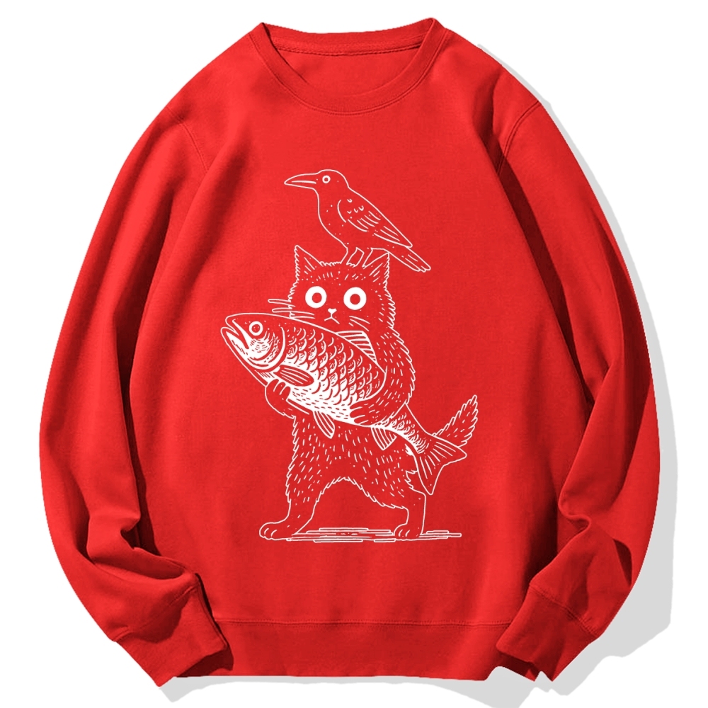 Cat Fish Crow Cotton Sweatshirt