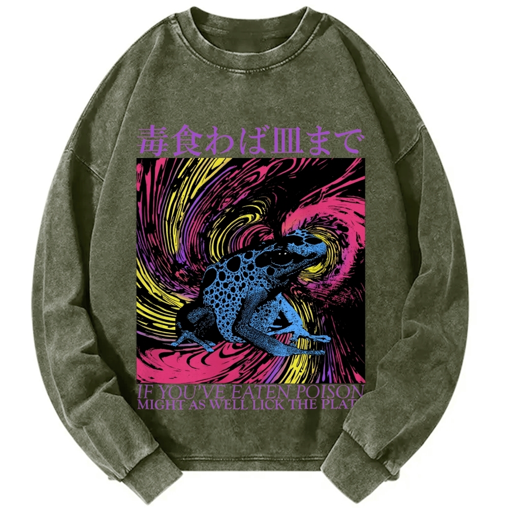 Frog Japanese Proverb Art Vintage Washed Sweatshirts
