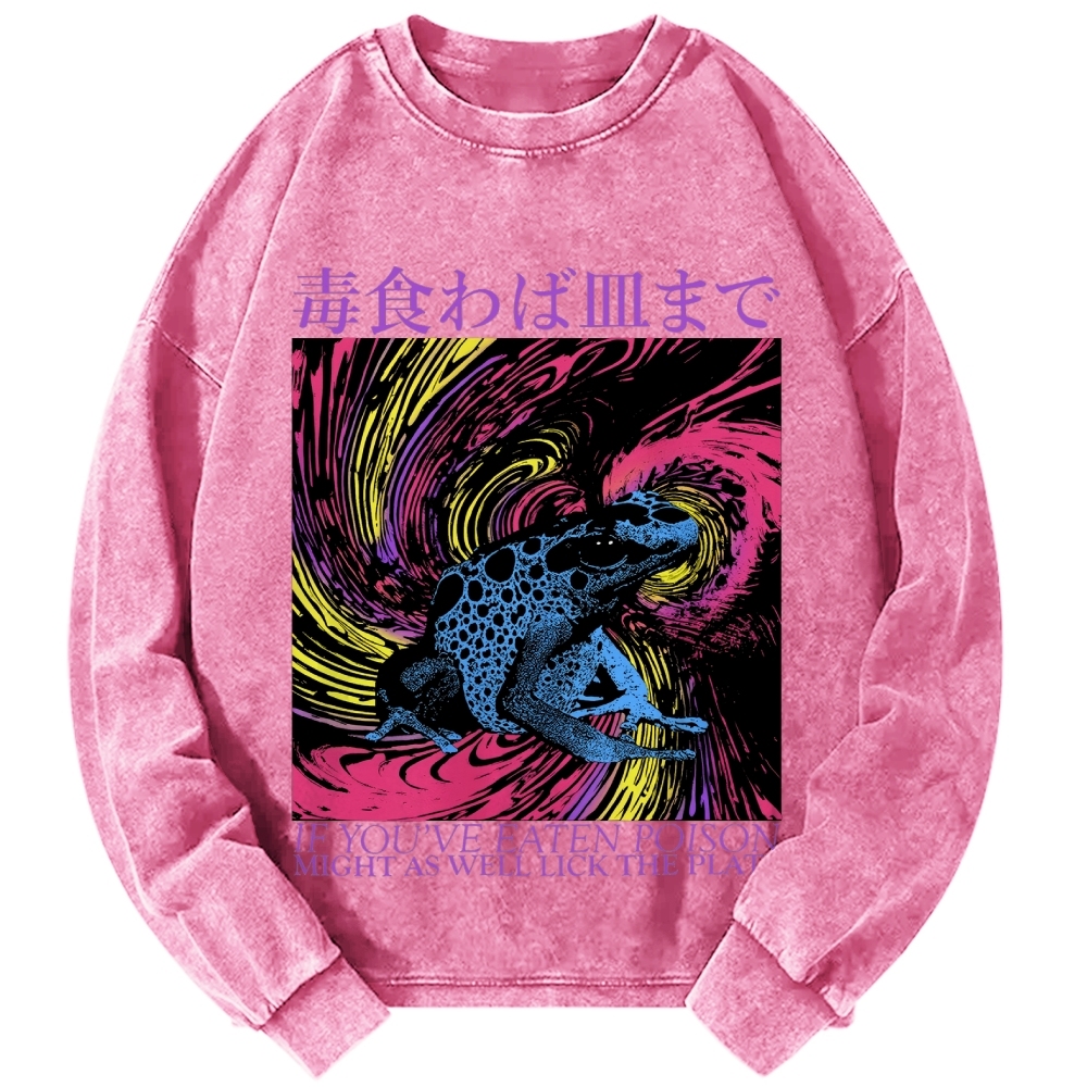 Frog Japanese Proverb Art Vintage Washed Sweatshirts