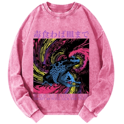 Frog Japanese Proverb Art Vintage Washed Sweatshirts