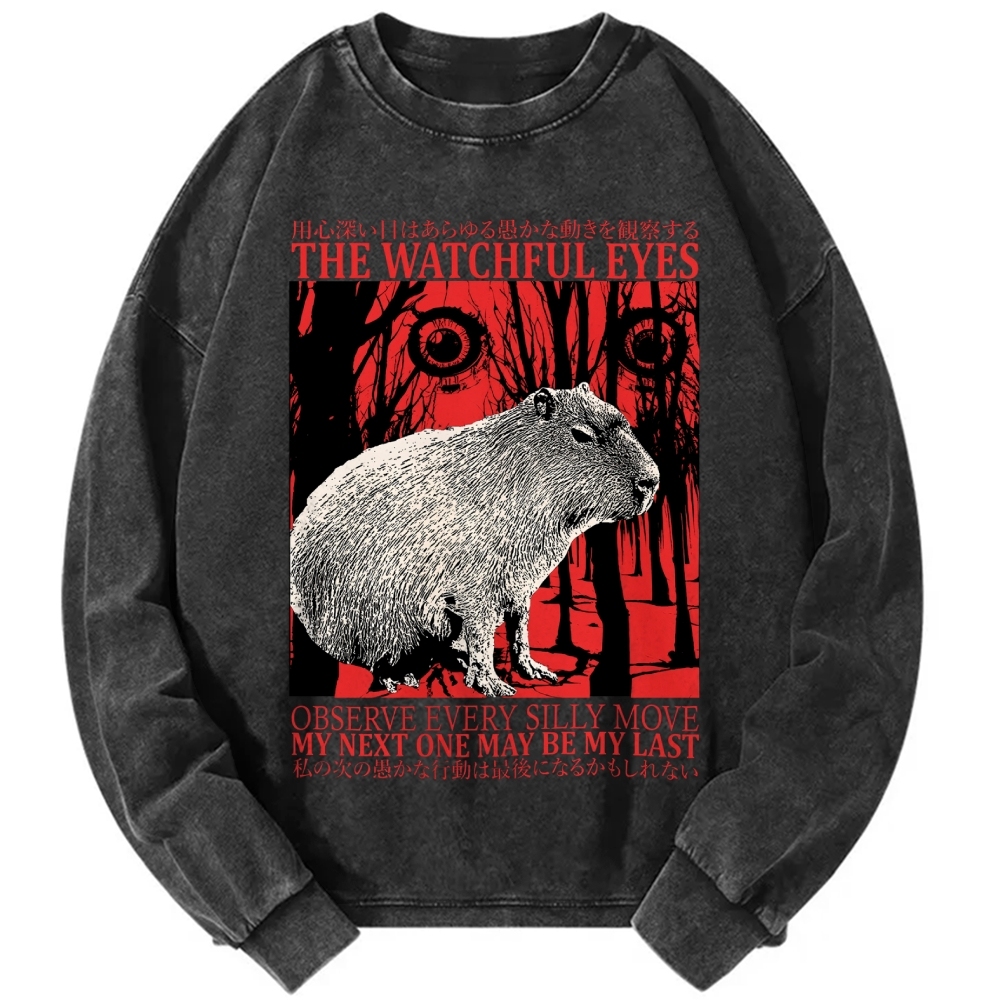 The Watchful Eyes Capybara Vintage Washed Sweatshirts